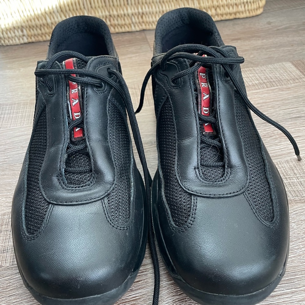 Prada Black Sneakers with Red Logo Stripe - Picture 5 of 5